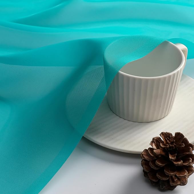 OVZME Turquoise Sheer Curtains 72 Inches Long 2 Panels - Image 4