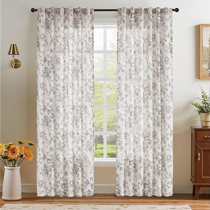 jinchan Linen Blend Curtain Floral Curtains - Image 7