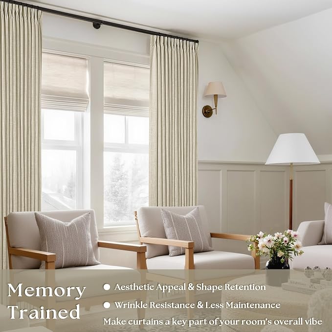 Beige Pinch Pleated 100 Inch Flax Linen Curtains 2 Panels | Memory Training - Image 4