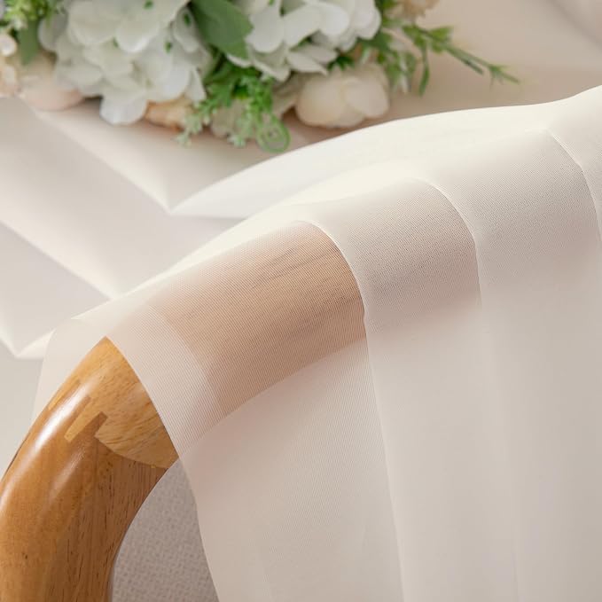 OVZME Cream Sheer Curtains 54 Inches Long 2 Panels - Image 4