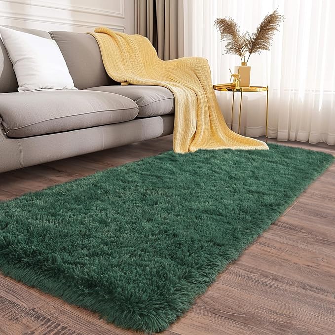 Soft Runner Rugs for Bedroom Hallways, 2 Packs 2x6 Green Fluffy Shag Throw Area - Image 2