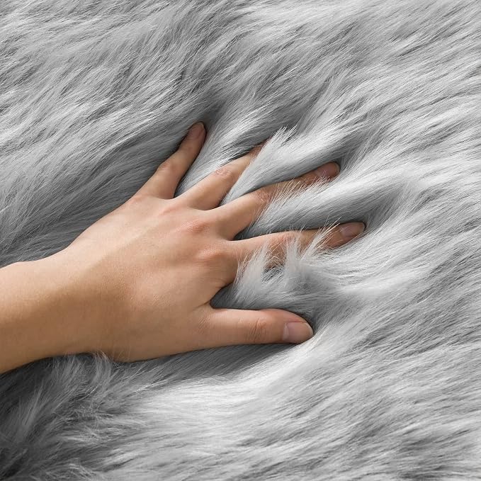 Ciicool Grey Fluffy Round Fur Area Rug - Image 4
