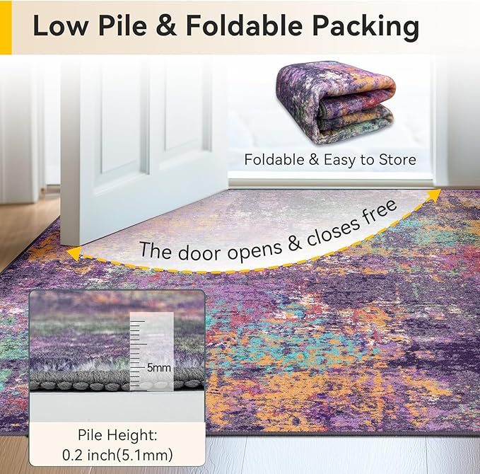 Washable Area Rugs 2'x10' Non-Slip Modern Abstract Soft - Image 8