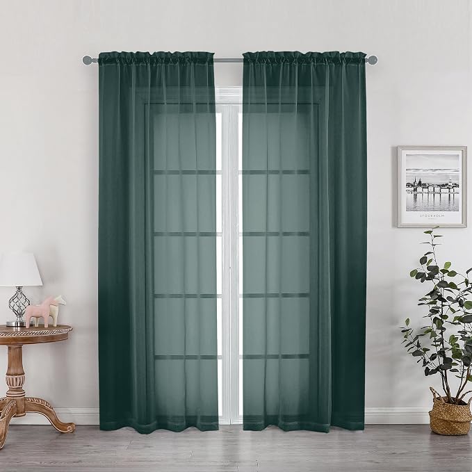 OWENIE Green Sheer Curtains 78 Inches Long by OWENIE