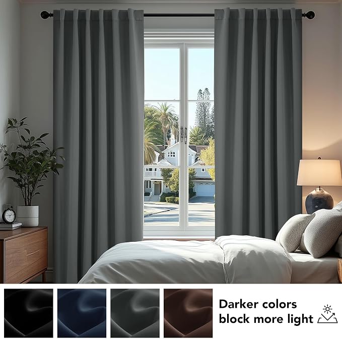 Deconovo Blackout Curtains, Thermal Insulated, W38 x L45 2 Panels, Back Tab - Image 4