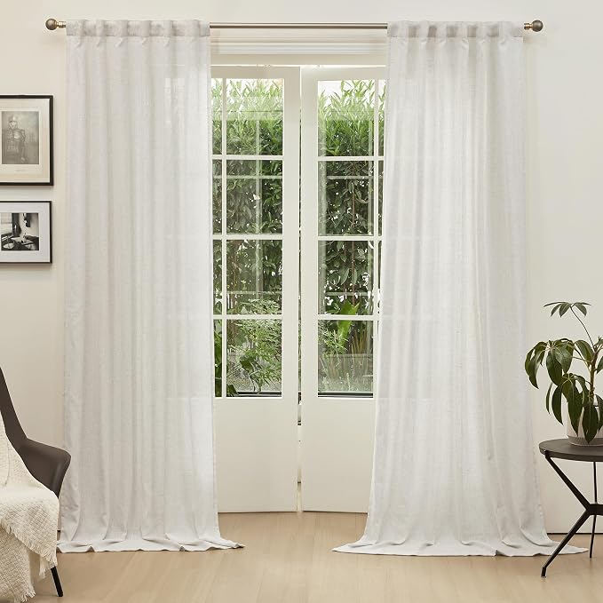 MYSKY HOME Linen Curtains for Sliding Glass Door, Back Tab Semi Sheer Curtain - Image 2