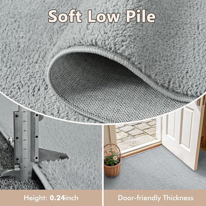 2x6 Light Grey Solid Runner Rug Washable Non-Slip - Image 4