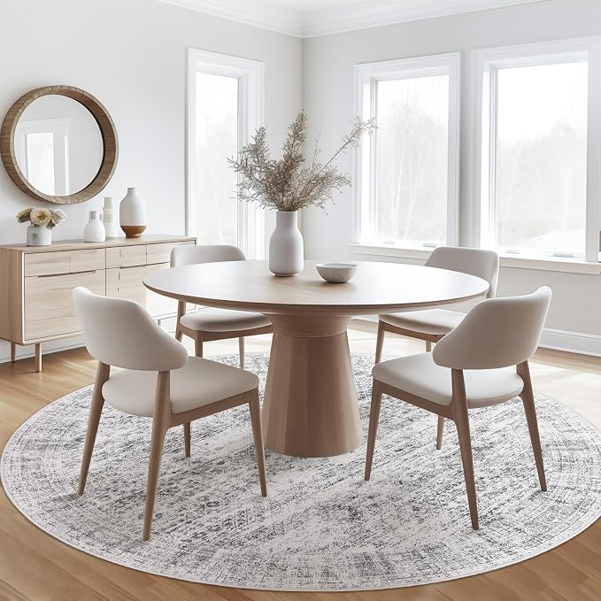 Soalmost 5x5 Grey Round Rug 5ft Living Room Circle Rug Vintage Gray Round Area - Image 4