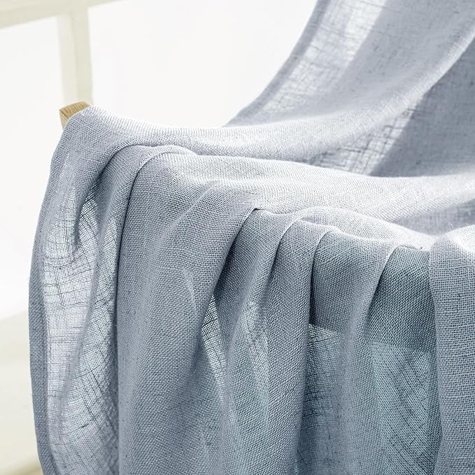 MIULEE Chambray Blue Linen Curtains 90 Inch Long 2 Panels - Image 6