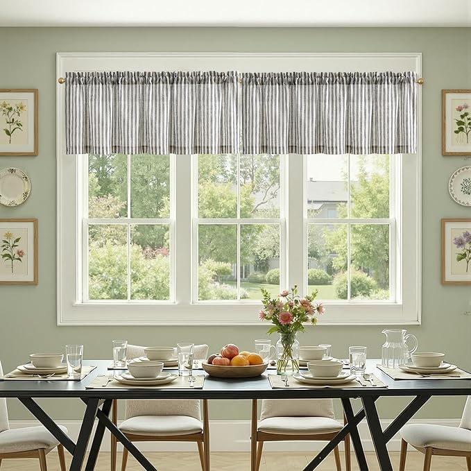 jinchan Valance Curtain Linen Textured Striped Window Curtain - Image 4