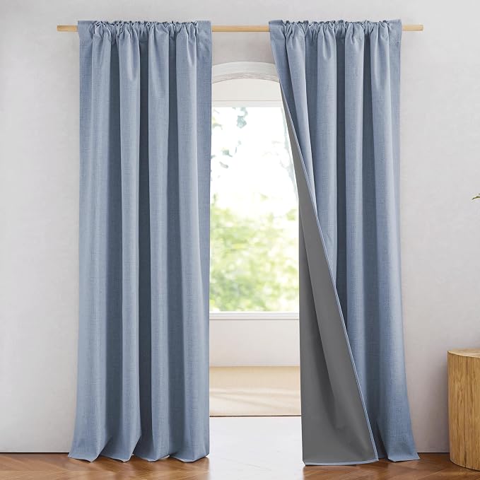 NICETOWN Linen Full Blackout Curtains 52 x 80 inch Panels, Full Bedroom Light by NICETOWN
