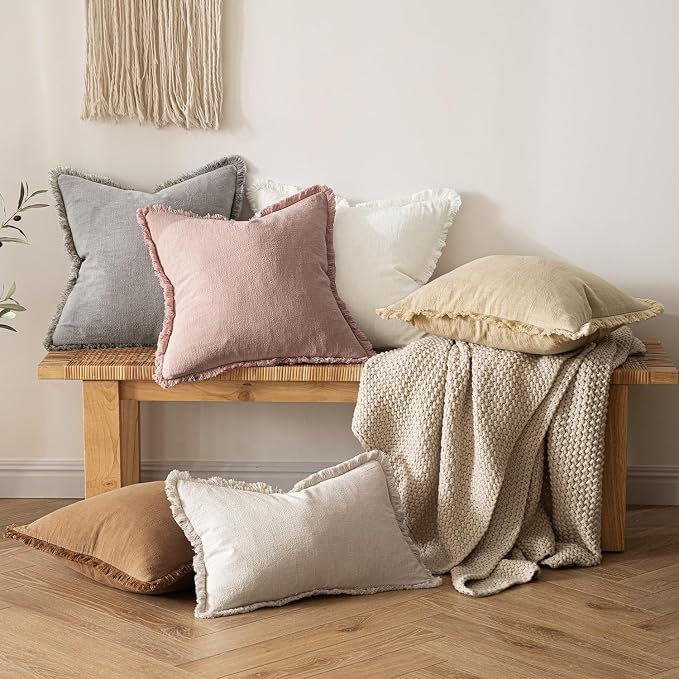 MIULEE Valentines Decorative Throw Pillow Covers Neutral Linen Fringe Throw - Image 5