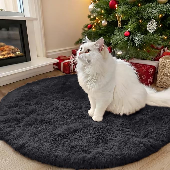 OLANLY Black Round Rugs for Bedroom by OLANLY