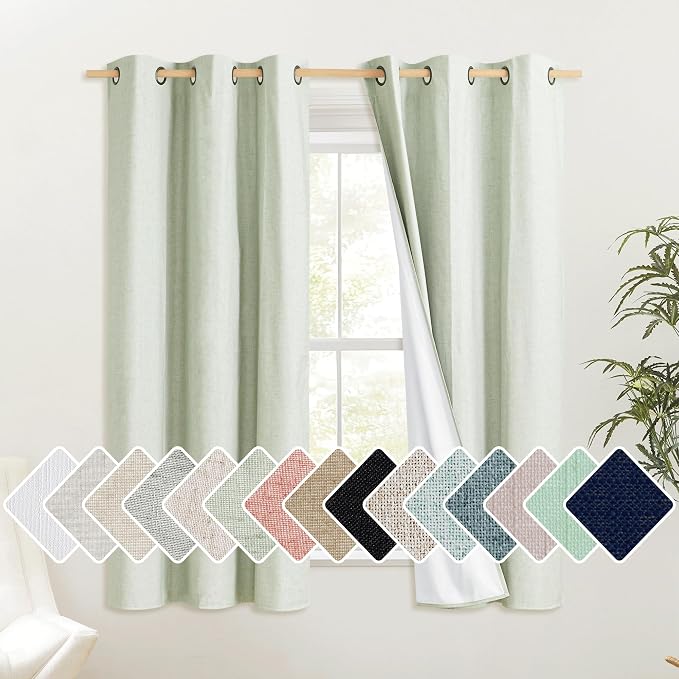 NICETOWN Sage Green Linen Blackout Cold Reducing Curtains by NICETOWN