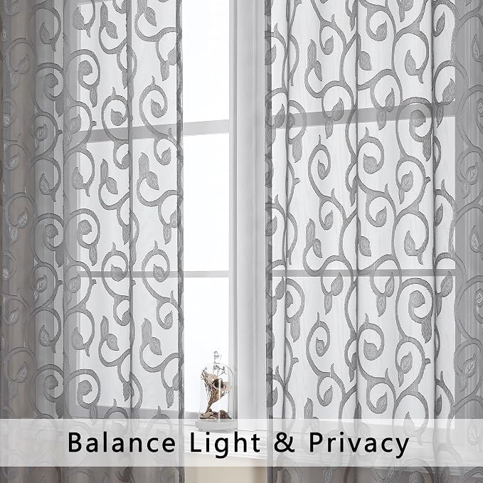 OWENIE Furman Sheer White Curtains 45 Inch Length 2 Panels Set - Image 3