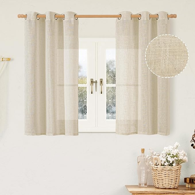 LAMIT 45 Inch Short Window Linen Curtains by LAMIT