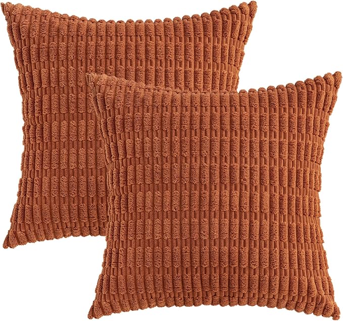MIULEE Pack of 2 Rust Corduroy Decorative Euro Sham Pillow Covers 24x24 Inch - Image 5
