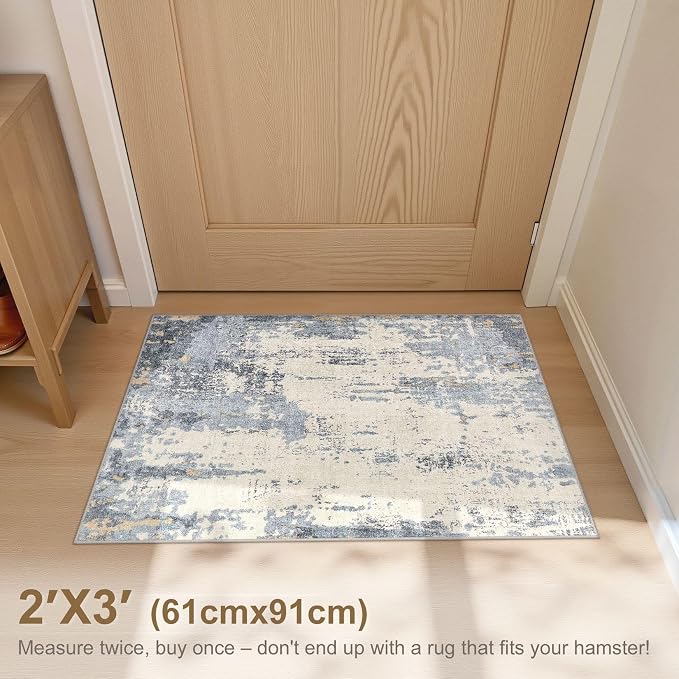 UERMEI 2x3 Entryway Area Rug: Washable Neutral Modern Abstract Small Rug - Image 2