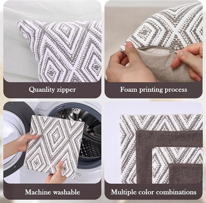 HPUK Decorative Throw Pillow Covers Set of 4 Dark Gray Geometric Design Linen - Image 4