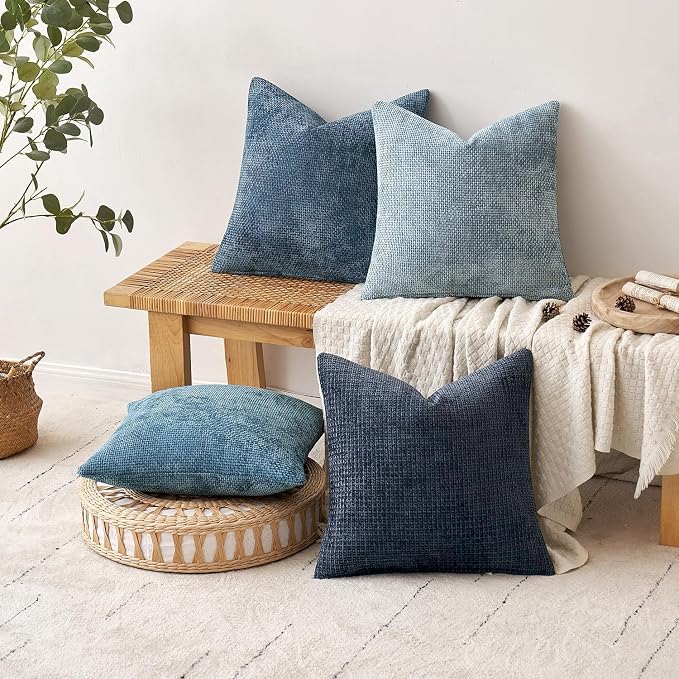 MIULEE Pack of 4 Couch Throw Pillow Covers 26x26 Inch Neutral Blue Soft - Image 3