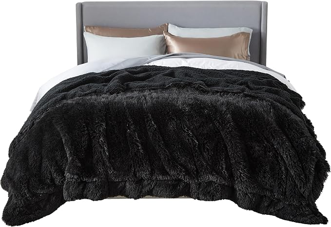 Bedsure GentleSoft Fluffy Black Blankets Queen Size by BEDSURE