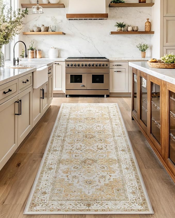 AMADA HOMEFURNISHING 2'6"x8' Washable Area Rug, Low-Profile Entryway Rug by AMADAHOMEFURNISHING