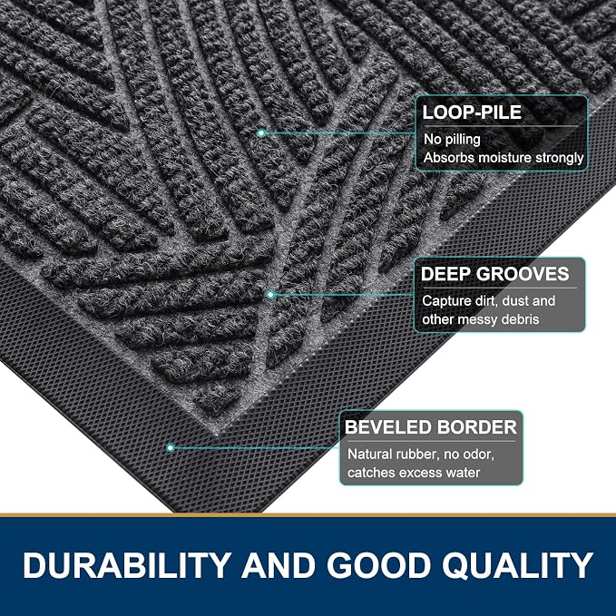 Smiry Front Door Mat Outside Entrance, Heavy Duty Sturdy Natural Rubber Doormat - Image 4