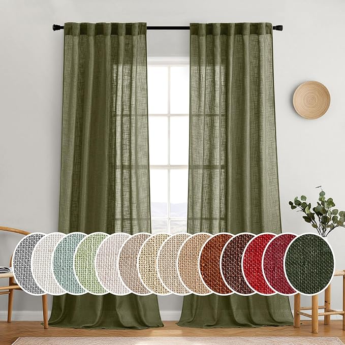MIULEE Light Olive Green Linen Curtains 90 Inch Long 2 Panels by MIULEE