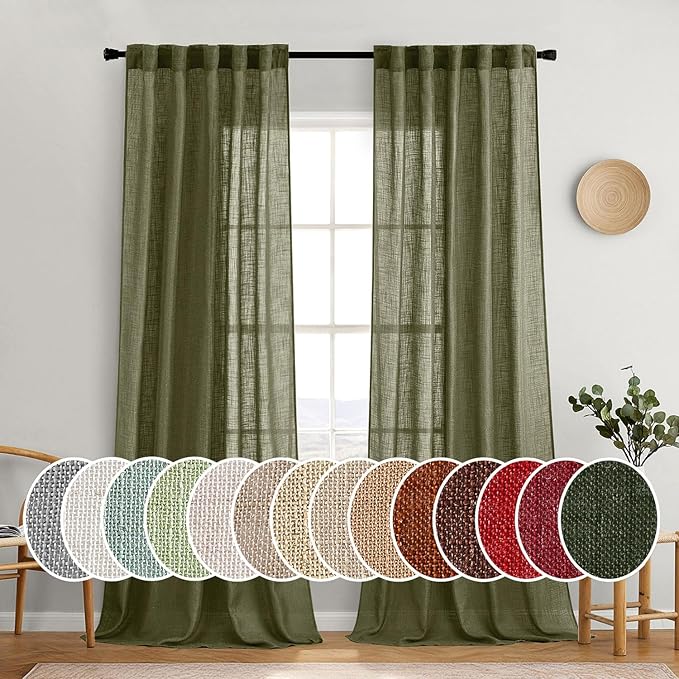 MIULEE Light Olive Green Linen Curtains 96 Inches Long 2 Panels by MIULEE