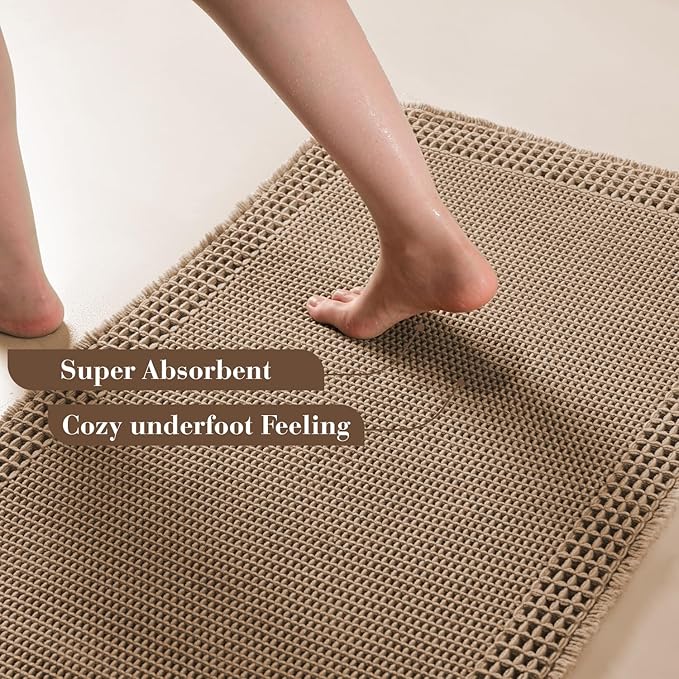 RESARE Waffle Bath Mat for Bathroom, Super Absorbent Bathroom Rugs Non Slip - Image 3