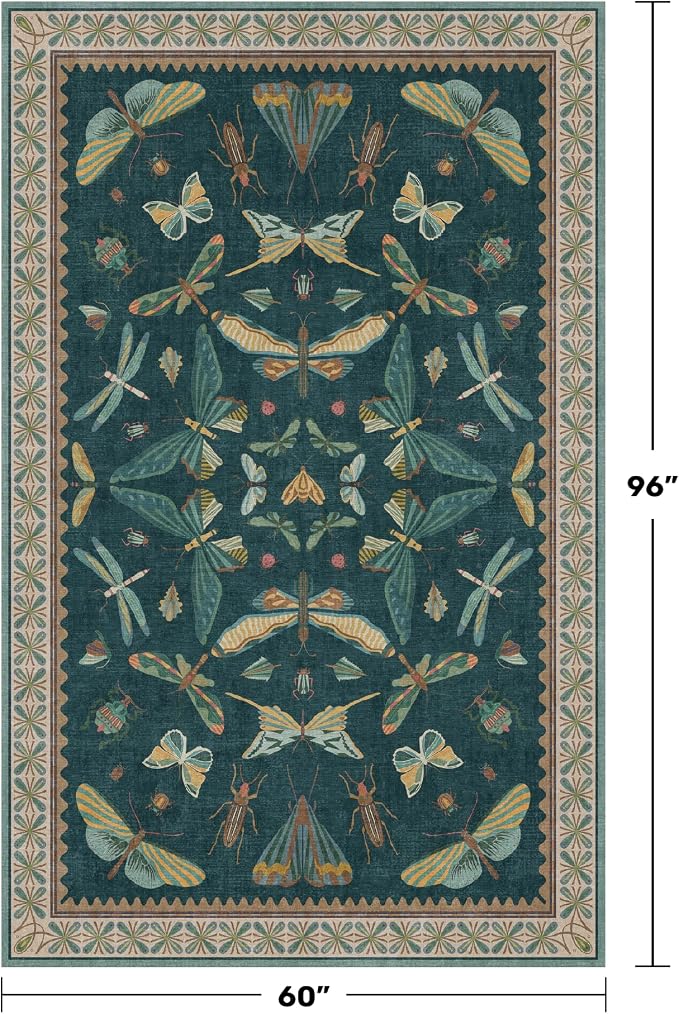 Hazo Haus Insect Blue Green Living Room Rug 5x8 - Image 2