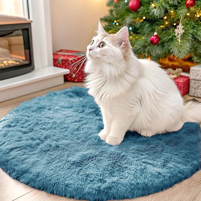 OLANLY Slate Blue Round Rugs for Bedroom by OLANLY
