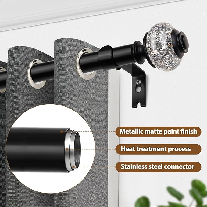 2 Pack Black Curtain Rods for Windows 48 to 84 Inch, USFOOK 7/8 Inch - Image 4