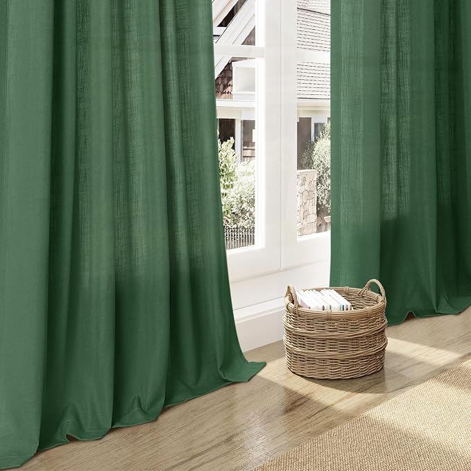 Green Semi Sheer Curtains 120 Inches Long 2 Panels Set Back Tab Loop Pocket - Image 6