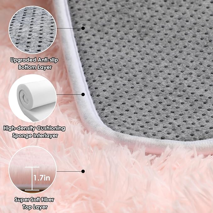 ONASAR Pink Runner Rugs for Bedroom Living Room, 2x6 Bedside Hallway Fluffy - Image 4