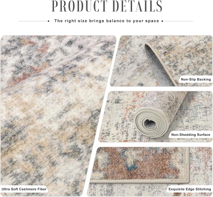 2.6x8 Washable Runner Rug：Modern Abstract Kitchen Soft Carpet Taupe | - Image 5