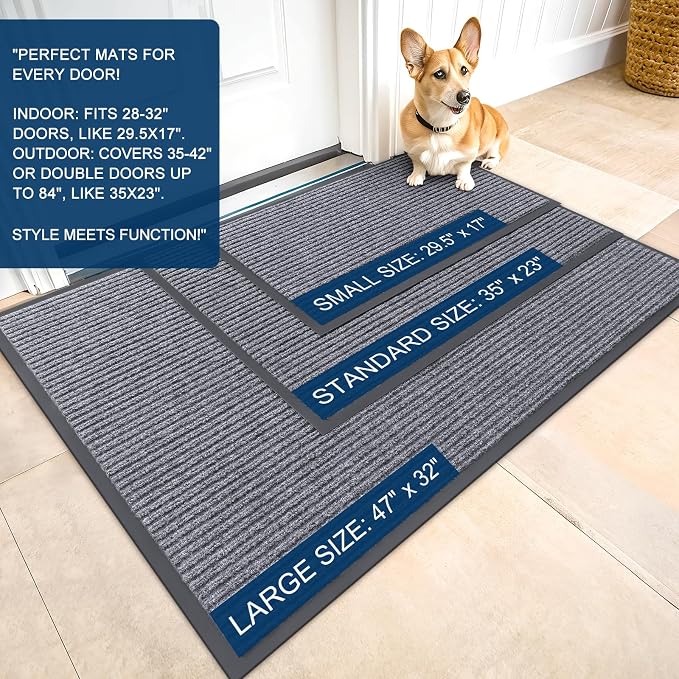 OLANLY 2-Pack Front Door Mats 59x34, Waterproof Heavy-Duty Doormats | Light Gray - Image 2