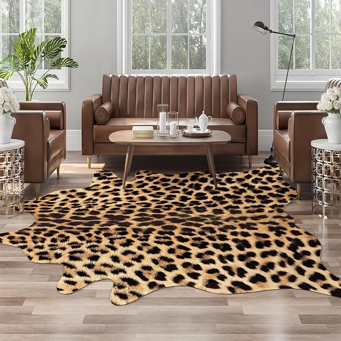 AROGAN Premium Leopard Print Rug 4.6x5.2 Feet, Machine Washable Faux Fur - Image 5