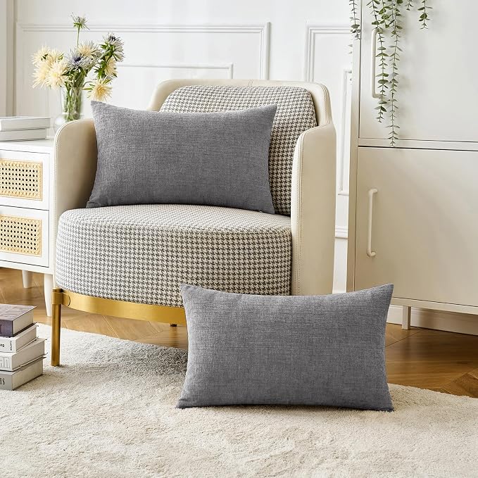 MIULEE Pack of 2 Couch Throw Pillow Covers 12x20 Inch Soft Dark Gray Chenille - Image 5