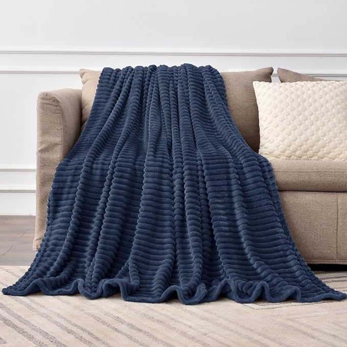 BEDELITE Fleece Throw Blanket for Couch – 3D Ribbed Jacquard Soft and Warm - Image 3