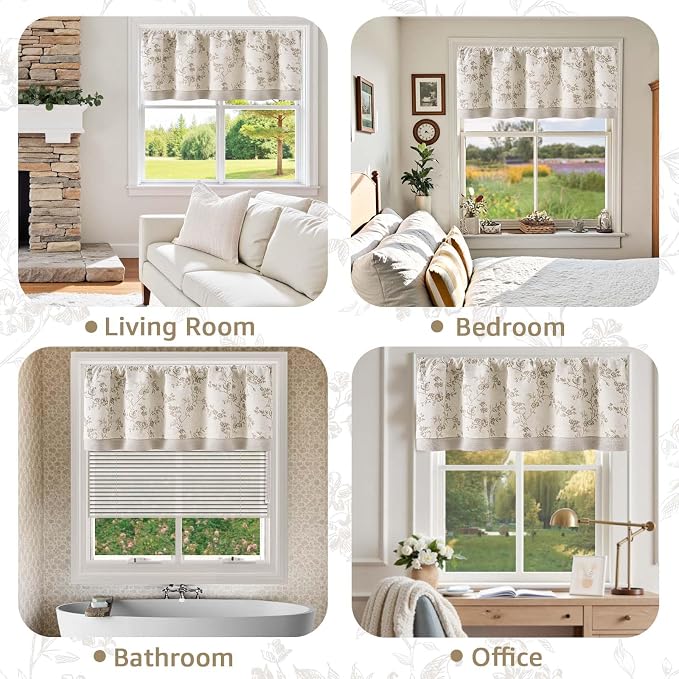 jinchan Linen Kitchen Valance for Windows 16 Inch Floral Double Layer Valance - Image 6