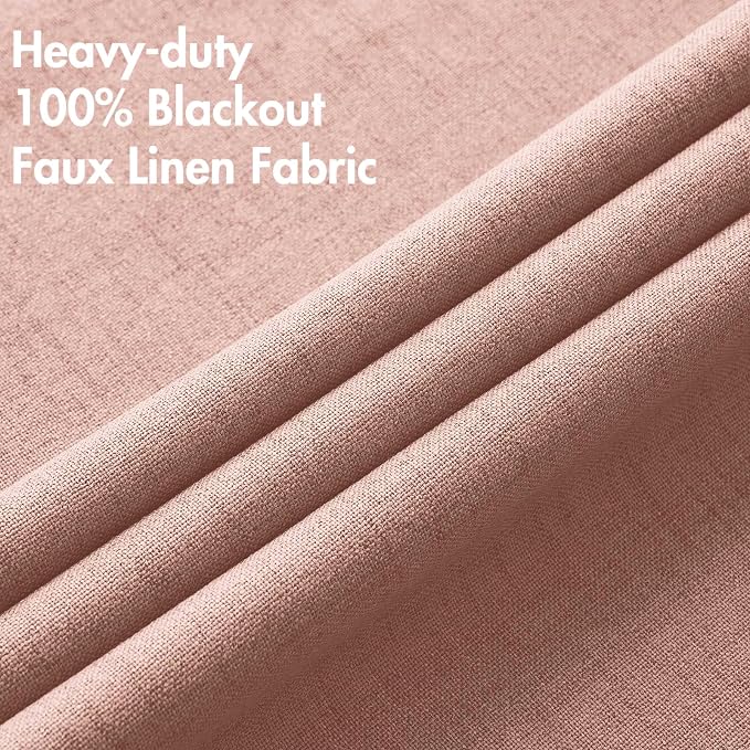 MIULEE Linen Curtains for Bedroom 100% Blackout Thermal Insulated Blush Pink - Image 5