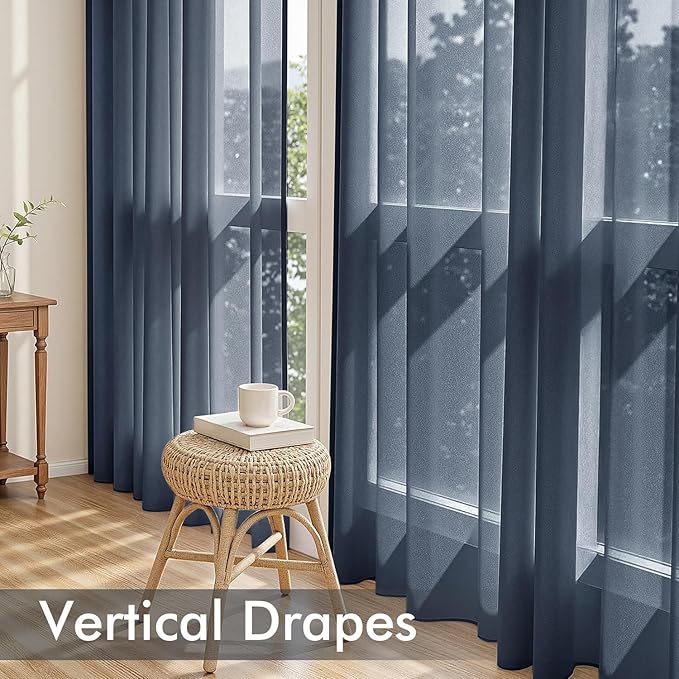 MIULEE Navy Blue Sheer Curtains 63 Inches Long, 4 Panels Set, Light Filtering - Image 5