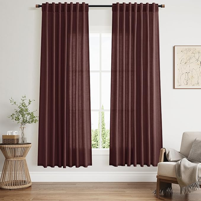 Reddish Brown Linen Curtains 72 Inch Long by Nanspring