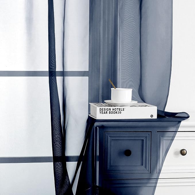 OWENIE Navy Blue Sheer Curtains 96 Inches Long 2 Panels Set, Elegant Sheer - Image 2