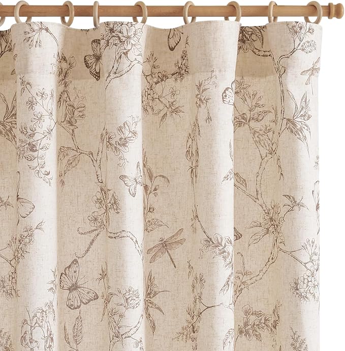 jinchan Floral Curtains Lined Linen Blend Curtain by JINCHAN