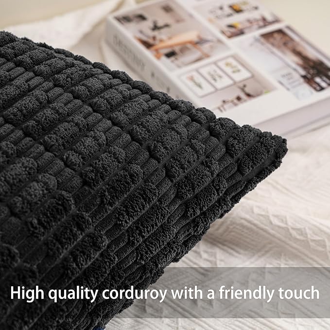Corduroy Decorative Throw Pillow Covers 14x36 InchSoft Striped Pillow Covers - Image 2