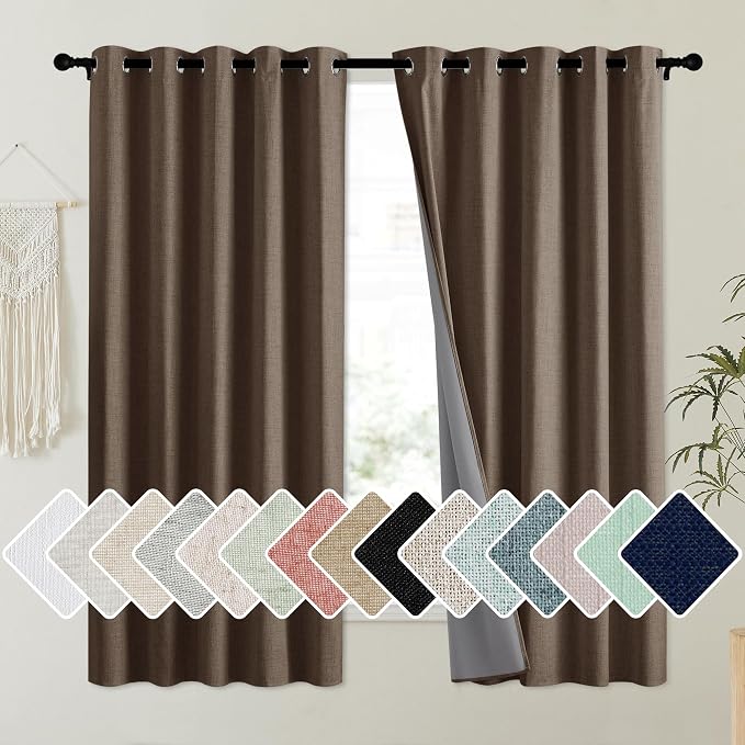 NICETOWN Coffee Vintage Linen 100% Blackout Curtains by NICETOWN