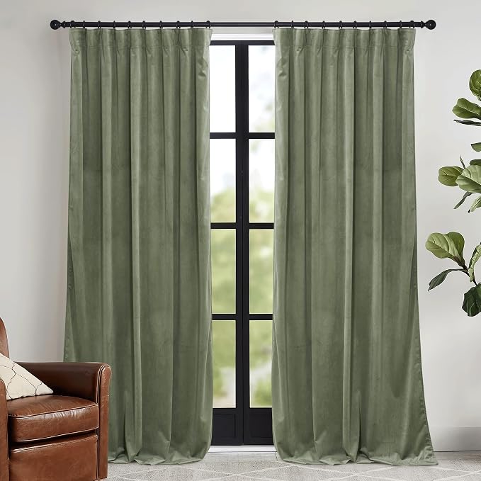 RYB HOME Extra Long Velvet Curtains 120 inches Long, High Ceiling Curtains by RYBHOME