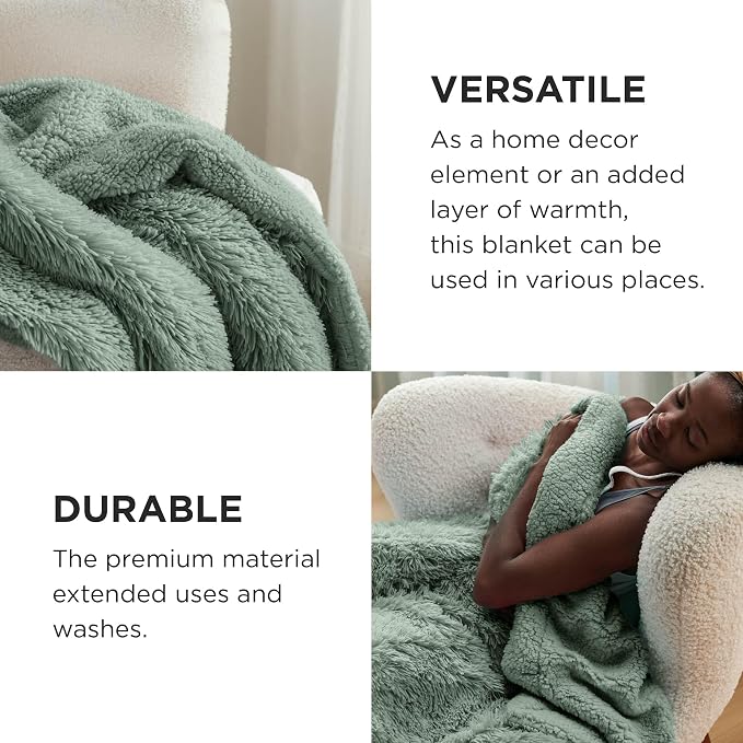 Bedsure GentleSoft Fluffy Sage Green King Size Blanket - Image 4